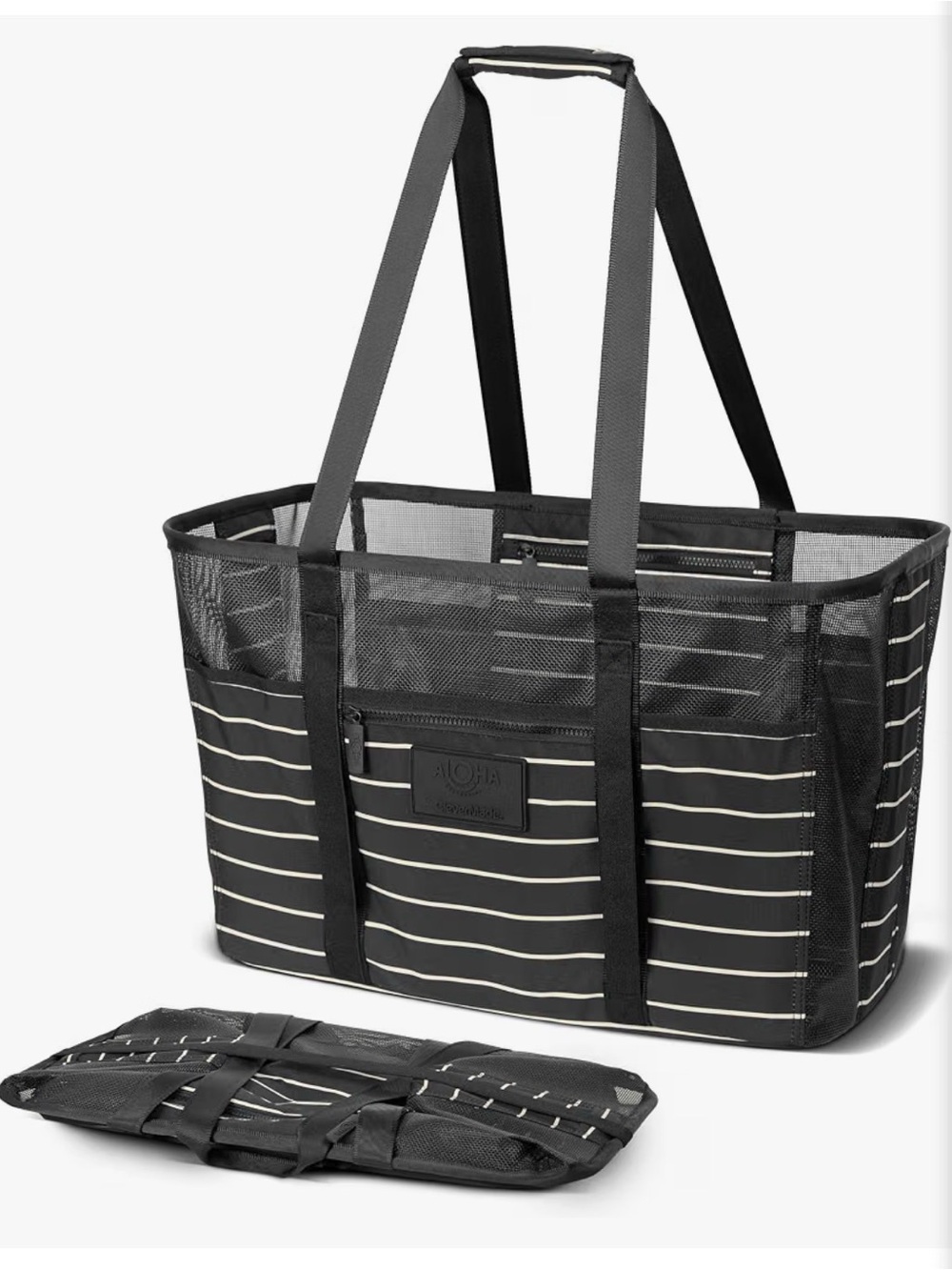 ALOHA Collection black white Collapsible Beach Tote basket bin NEW Hawaii HI